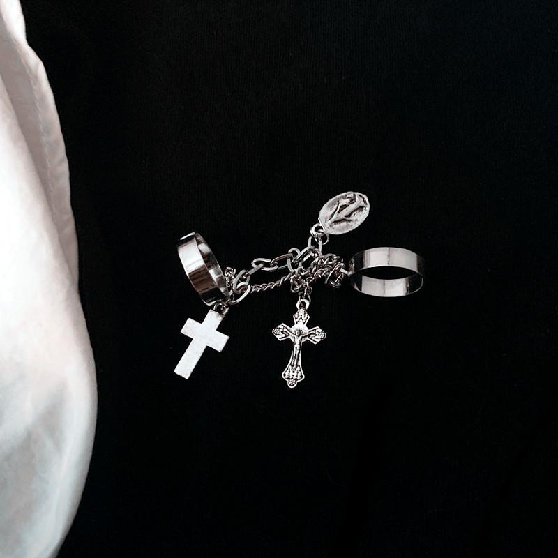 ins chain cross combination ring fashion punk hip-hop one-piece ring for men and women