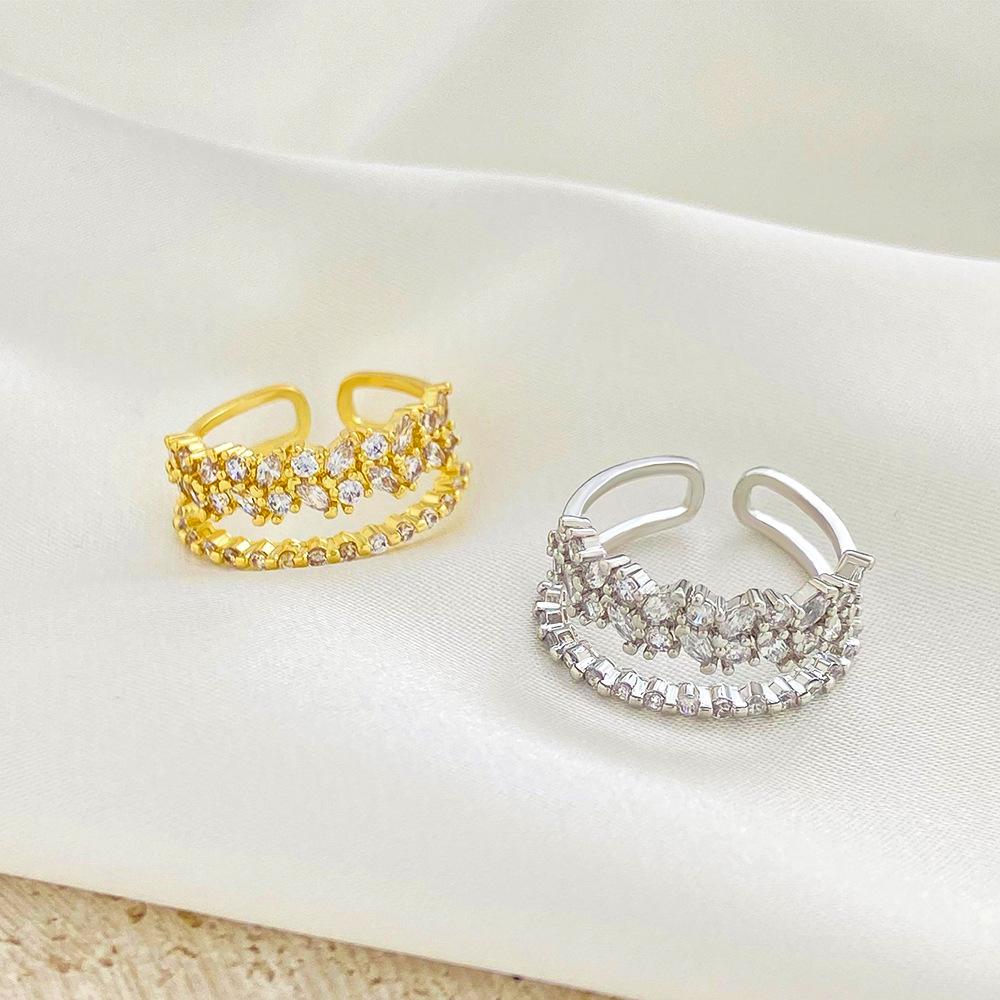 ins multi-layer zircon ring female fashion personality temperament geometric opening wheat ear index finger ring light luxury ring