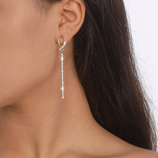 168 Minority Creative One-word Rhinestone Earrings Simple Personality Earrings Long Slim Earrings