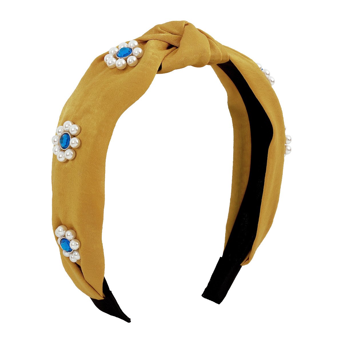 F4525 rhinestone pure color temperament headband imitation pearl niche elegant wide-brimmed fabric knotted going out headband