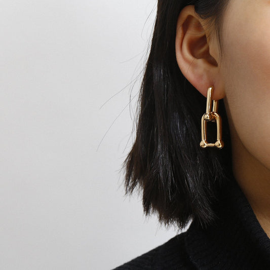 Jewelry Frosty Metal U-shaped Buckle Open Earrings Simple Geometric Square Chain Earrings Female