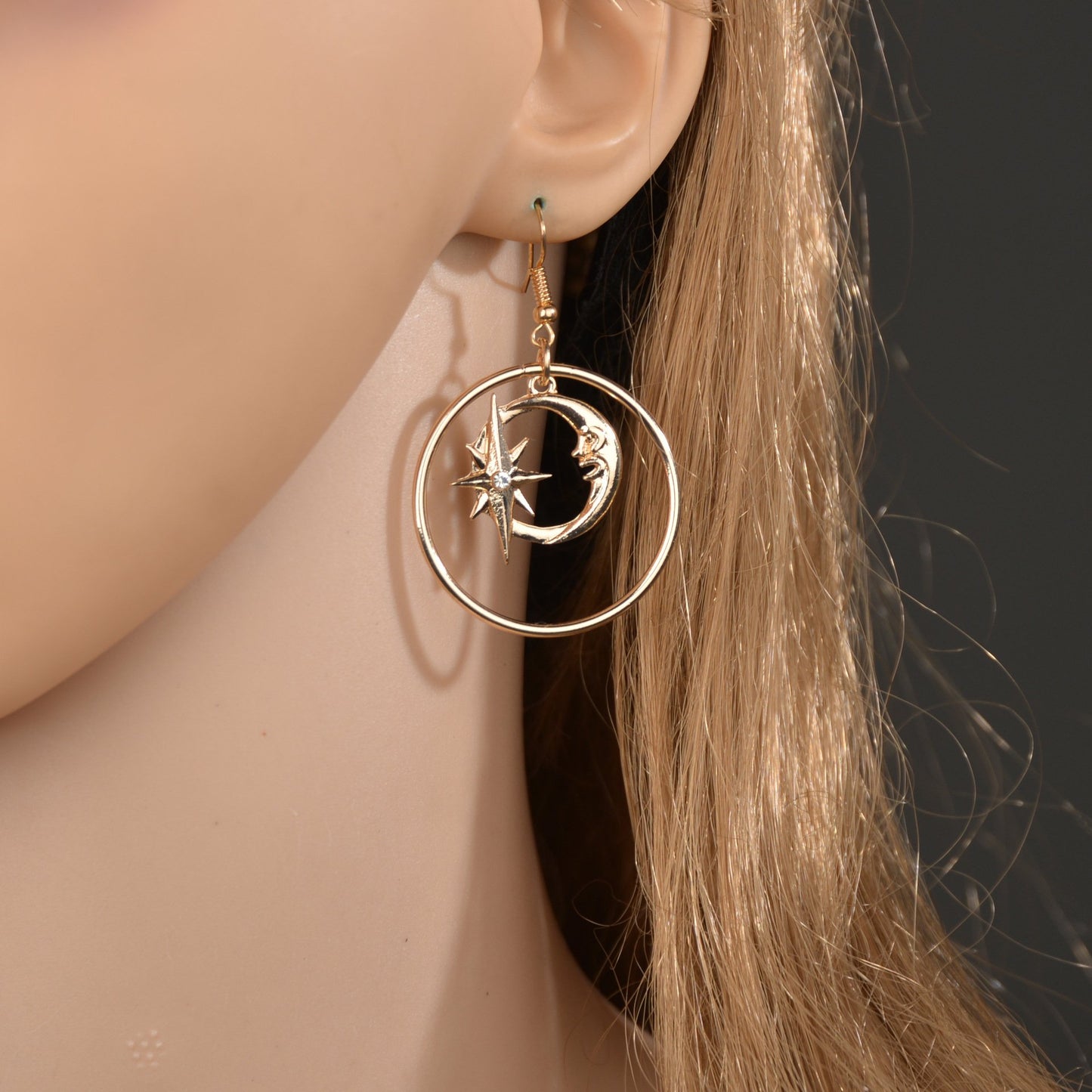 Vintage Alloy Star Moon Earrings Fashion Round Earrings Women Accessories