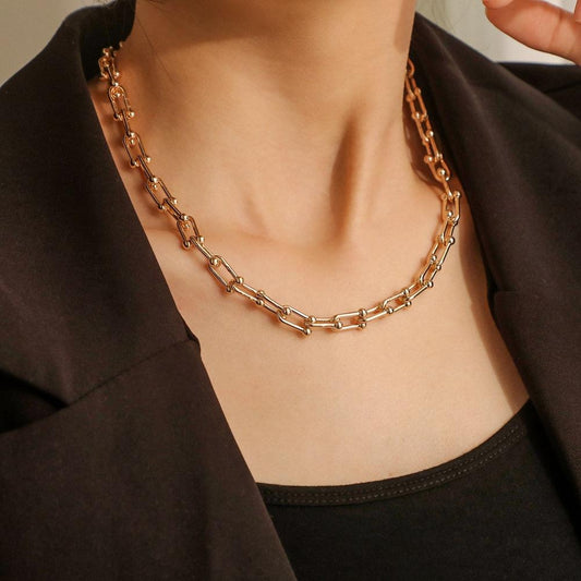 Hip-hop necklace personalized U-shaped horseshoe splicing chain fashion metal trendy street necklace