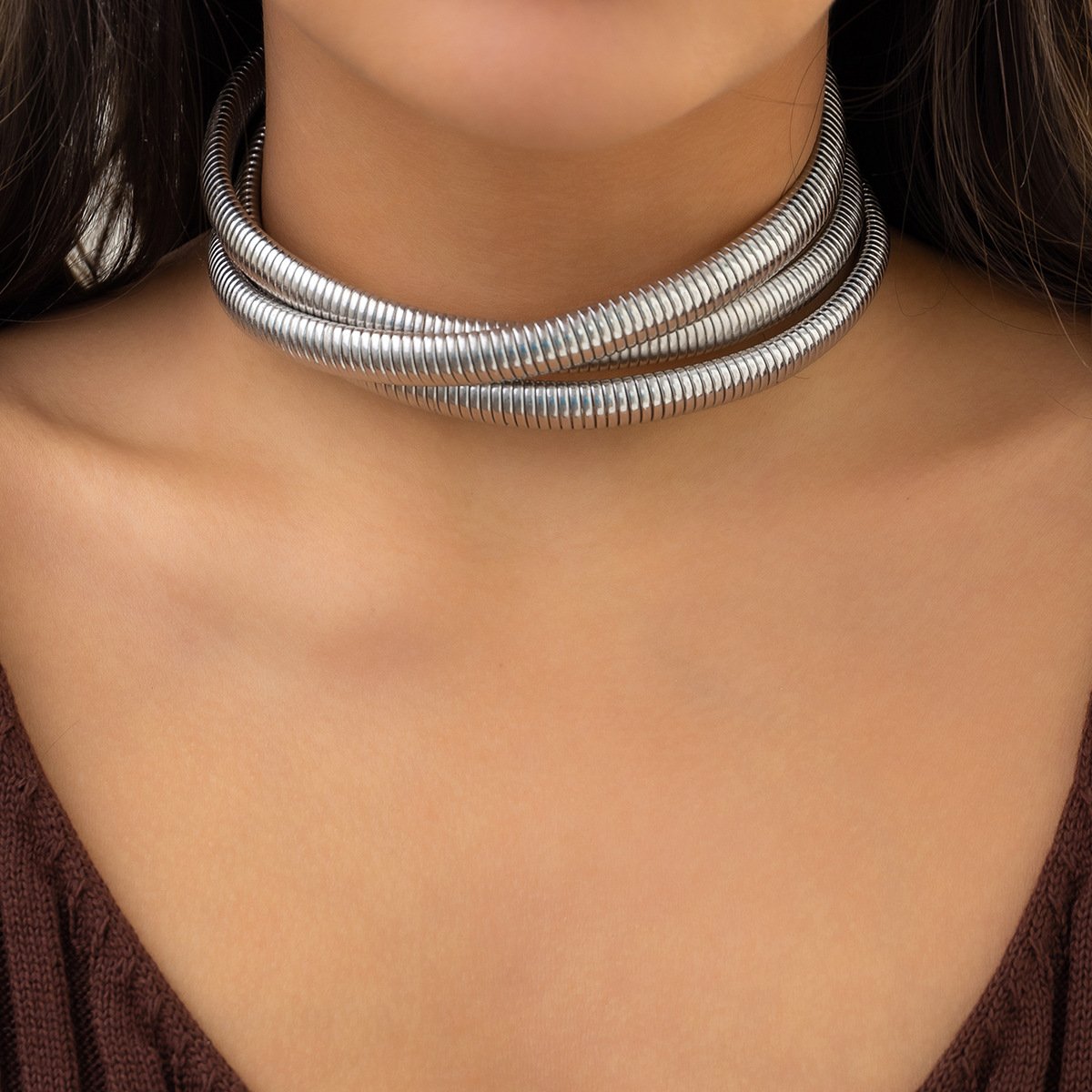 Jewelry Simple Multi-layer Striped Ring Necklace Personality Business Creative Snake Bone Collar Necklace Female