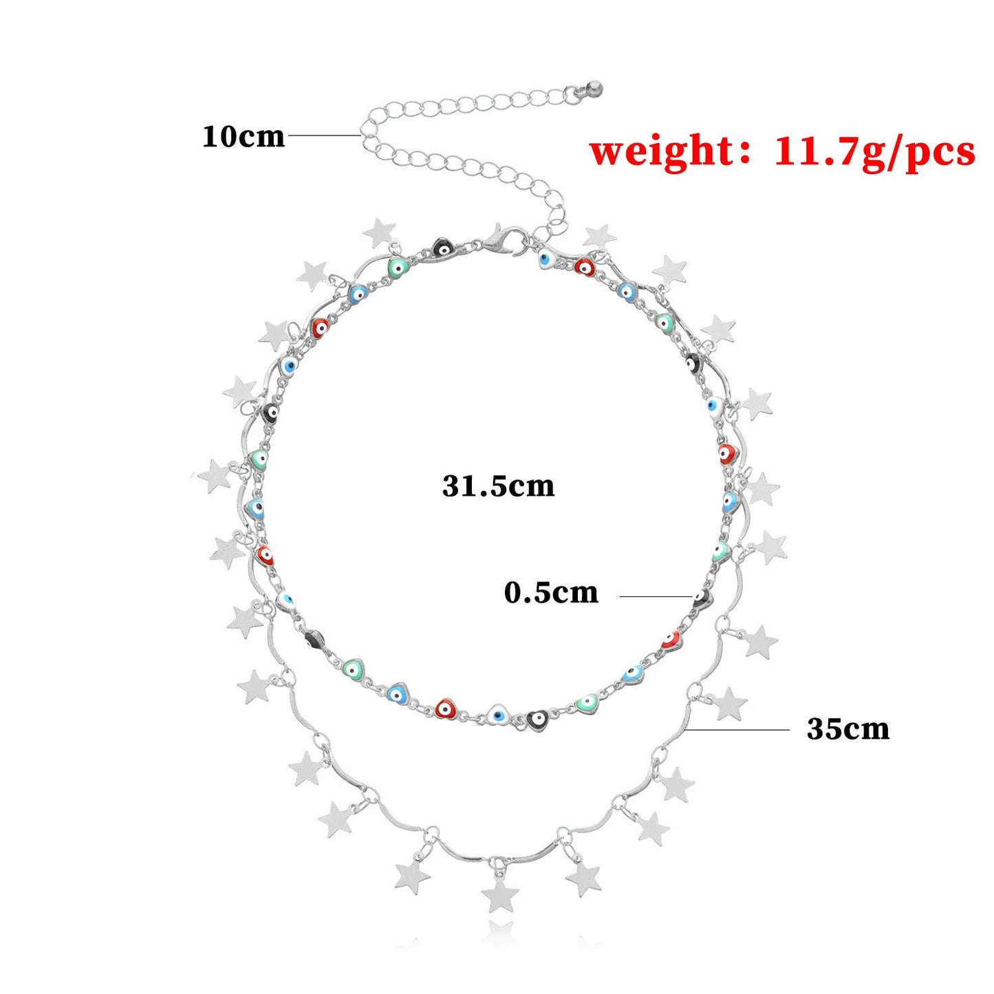 Jewelry Handmade Fashion Devil's Eye Necklace Female Simple Double-layer Pentagonal Star Pendant Necklace