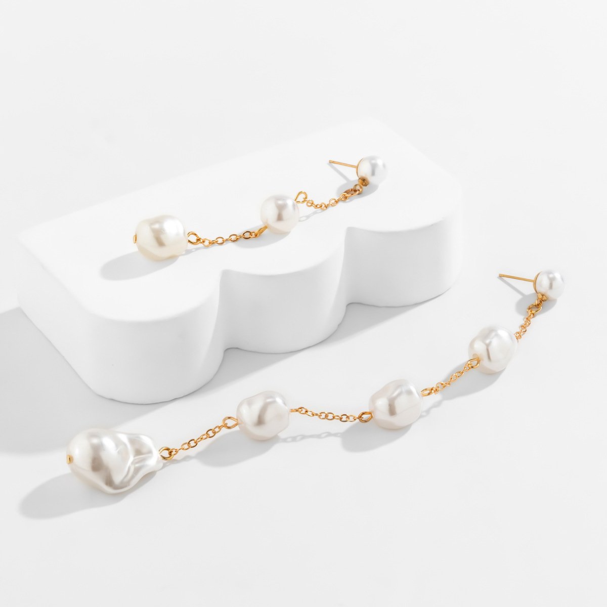Jewelry Temperament Baroque Imitation Pearl Asymmetric Earrings Women's Long Section Cold Tassel Earrings