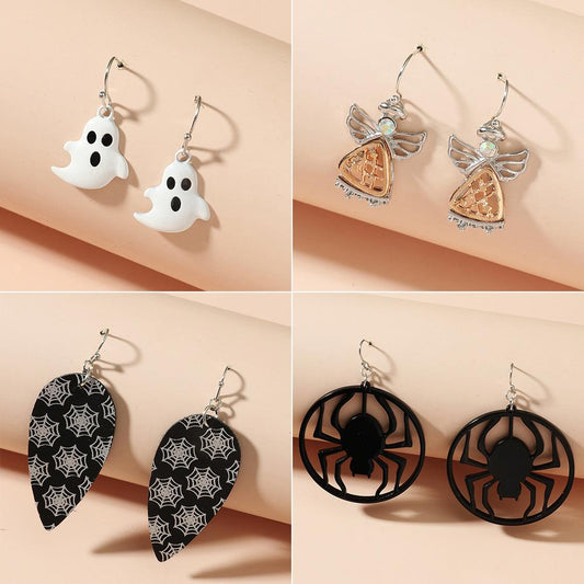 Exaggerated Spider Skull Earrings Halloween Gift Creative Funny Ghost Bat Earrings Earrings