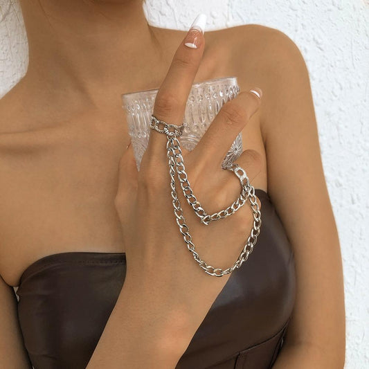 R683 exaggerated chain jewelry punk micro-inlaid hollow fashion ring hip-hop dance street beat ring