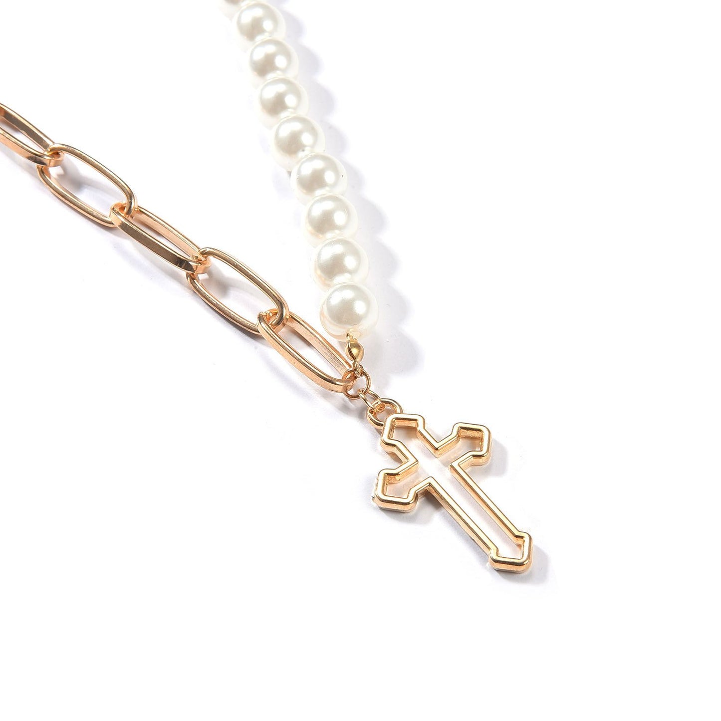 Jewelry Fashion Pearl Chain Cross Necklace Ladies Punk Retro Exaggerated Short Pendant