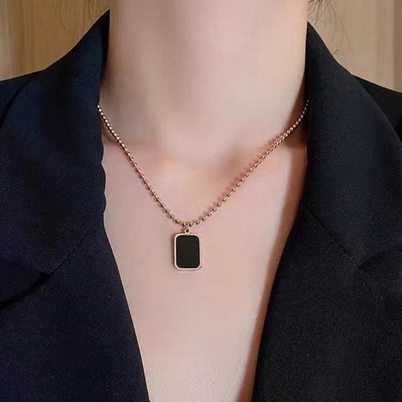 Niche design a love letter black brand necklace female ins indifferent simple round bead clavicle chain a two wear