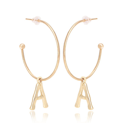 Jewelry punk C-shaped large ring letter A pendant earrings female high-end niche earrings