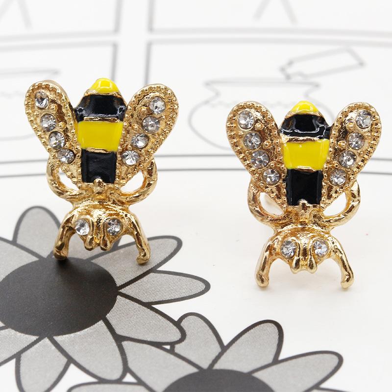 Ear Jewelry Fashion Sweet Temperament Color Glaze Drip Oil Inlaid Diamond Bee Stud Earrings Rhinestone Earrings