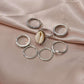 Retro Geometric Alloy Pattern Natural Shell Joint Ring Set 7 Pieces Combination Rings