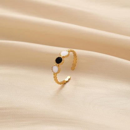 Simple fashion self-designed women's stainless steel creative opening adjustable black and white with ring