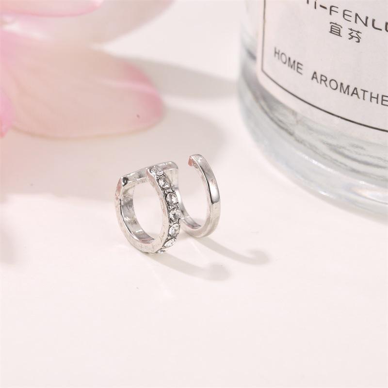 Simple line diamond ear clip fashion double c ear bone clip double u-shaped ear clip without ear hole