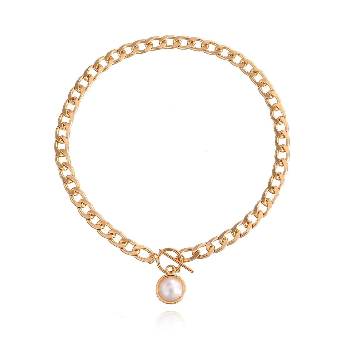 Jewelry simple Cuban thick chain OT buckle pearl pendant necklace female punk ins trend necklace