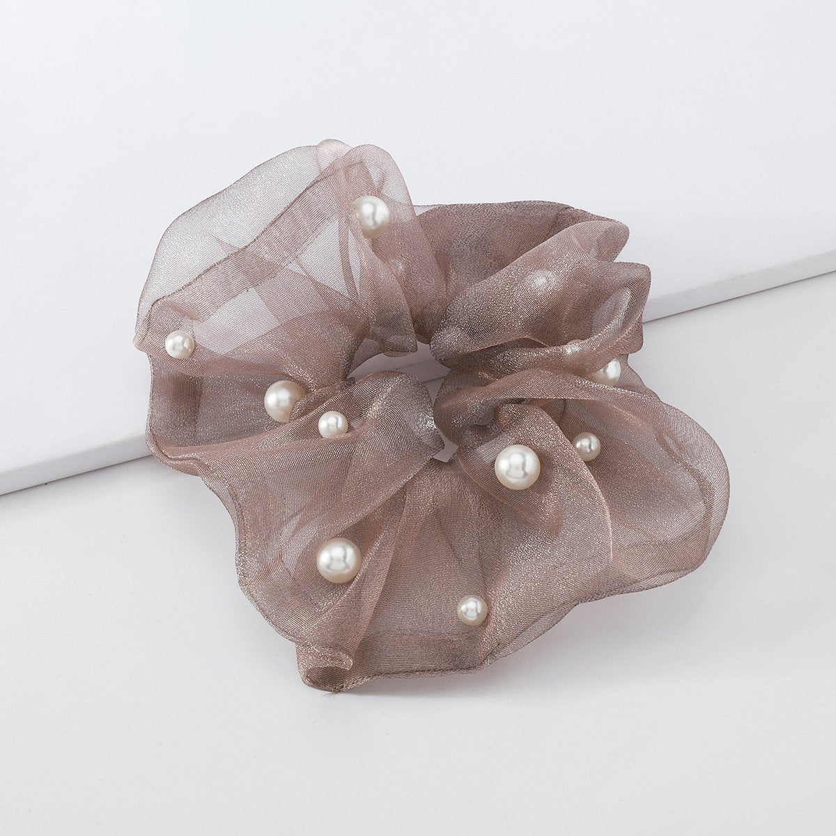 F4285 retro personality net red pearl hair ring organza simple temperament fashion elastic large intestine ponytail hair rope