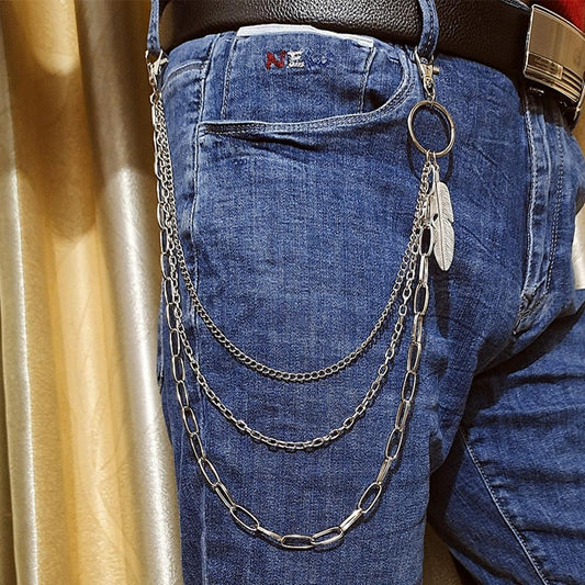 Metal Pants Chain Personality Three Layer Waist Chain Pants Chain Punk Hip Hop Rock Night Feather Keychain Accessories