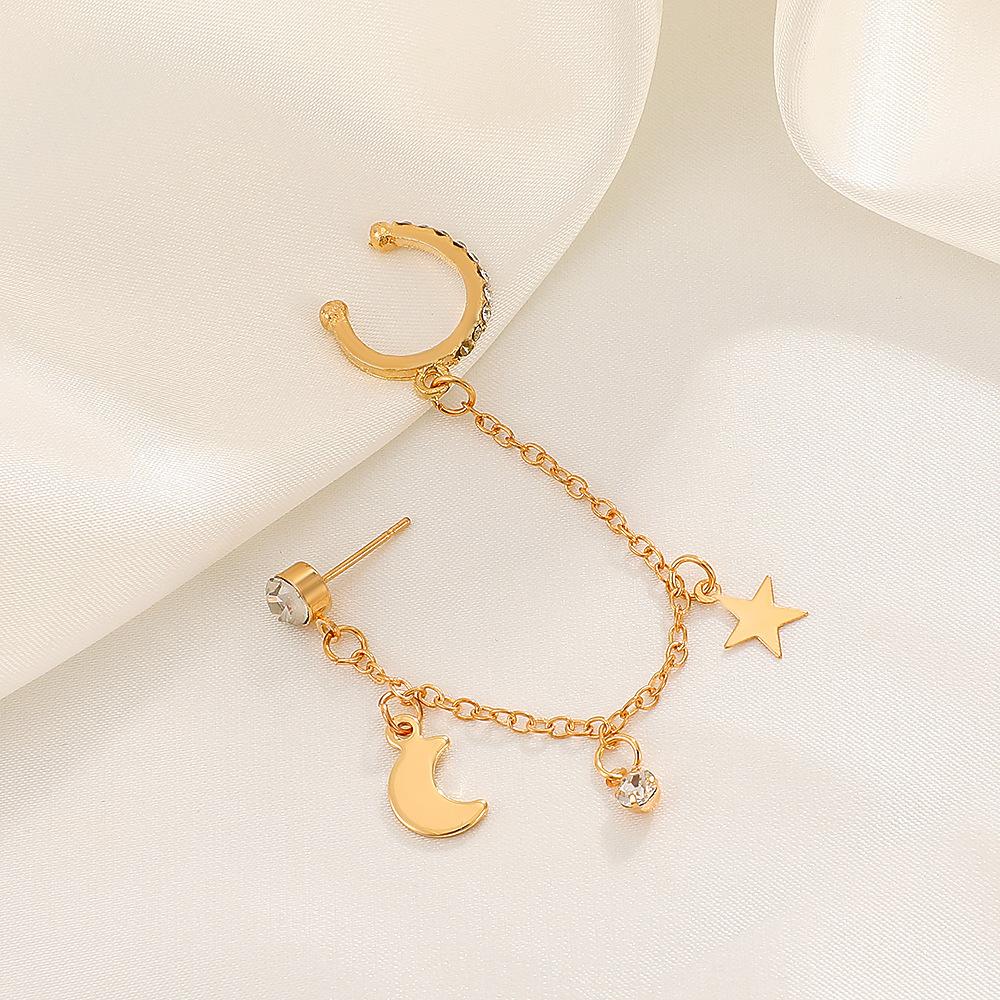 ins star moon chain ear clip fashion creative niche design one-piece ear bone clip personality earrings