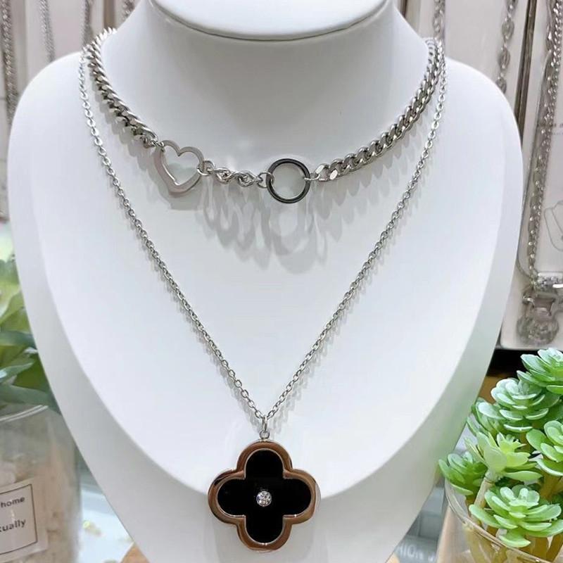 Multi-layer gourd necklace female niche design sense net red zircon pendant sweater chain titanium steel clavicle chain