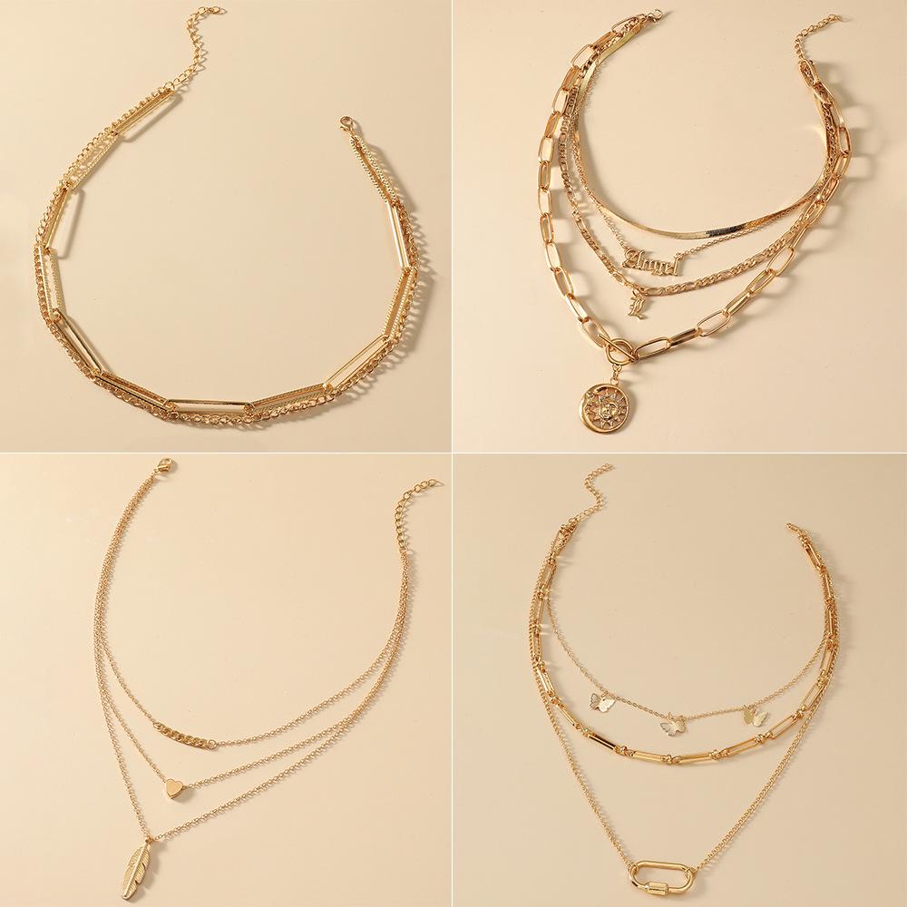 Multi-layer necklace hip-hop metal thick chain long collarbone chain personality men and women stacked necklaces