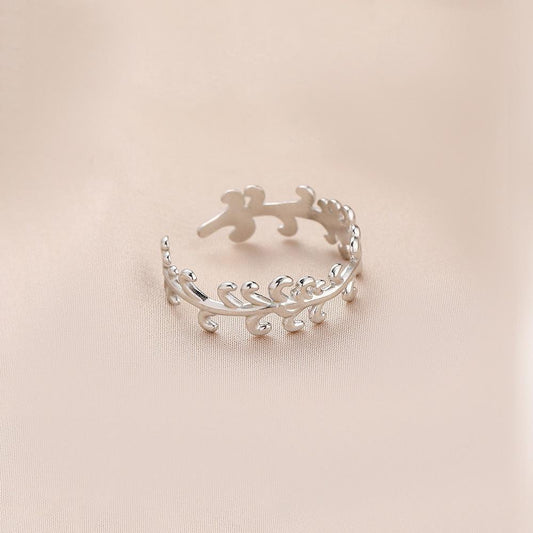 Fashionable simple temperament stainless steel creative fern open ring green dripping oil plant ring
