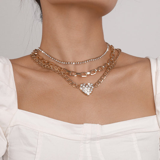 N1796 retro niche necklace stacked multi-layer claw chain love necklace chain exaggerated punk necklace
