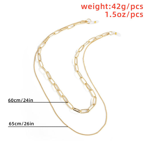 Fashion personality double-layer chain glasses chain female hip-hop simple retro geometric hanging neck sunglasses chain