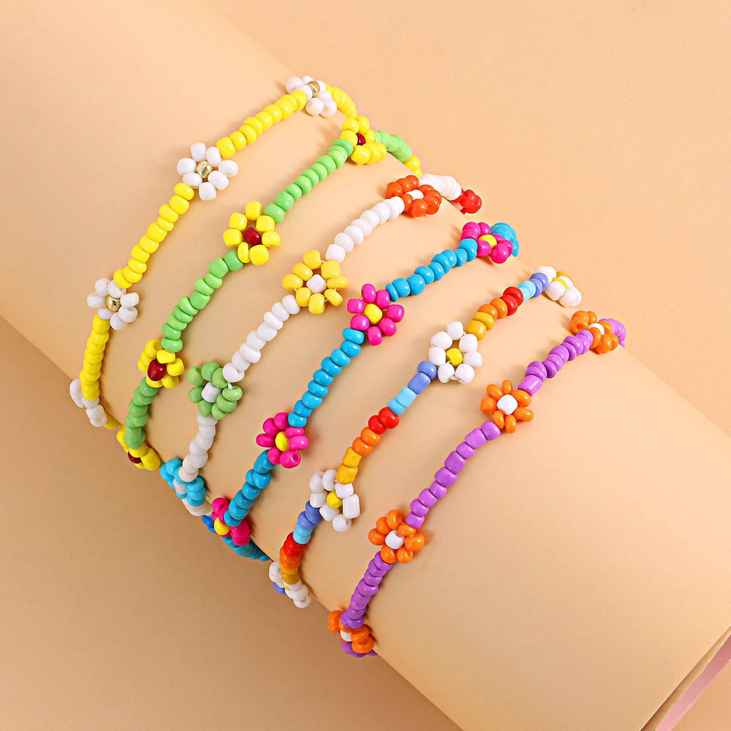 Jewelry color handmade rice beads flower anklet female personality fashion trend beach foot decoration set