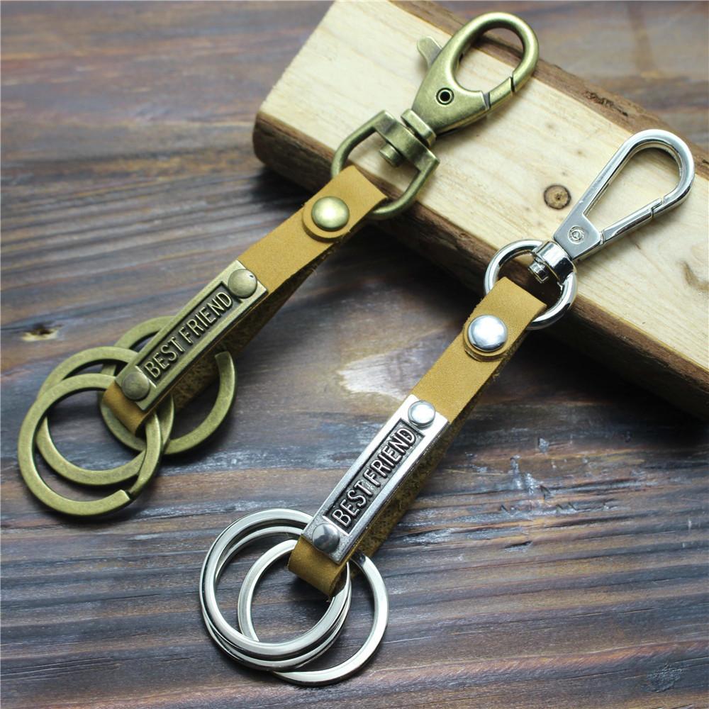 BESTFRIEND alloy metal plate top layer cowhide key chain large bold dog buckle bag pendant car decoration gift