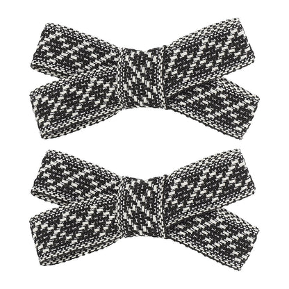 F53 French light luxury niche sweet bow hair clip small fragrant fashion knitting black and white contrast color duckbill clip