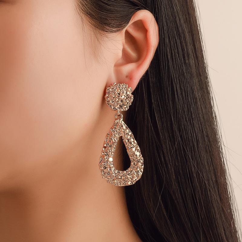 Pop Earrings Water Drop Embossed Bohemian Stud Earrings Punk Geometric Metal Earrings