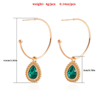 Jewelry ins trend C-shaped large ring imitation green agate pendant earrings female fashion temperament earrings