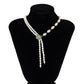 Jewelry temperament retro asymmetric imitation pearl tassel necklace female simple heart-shaped micro-inlaid necklace