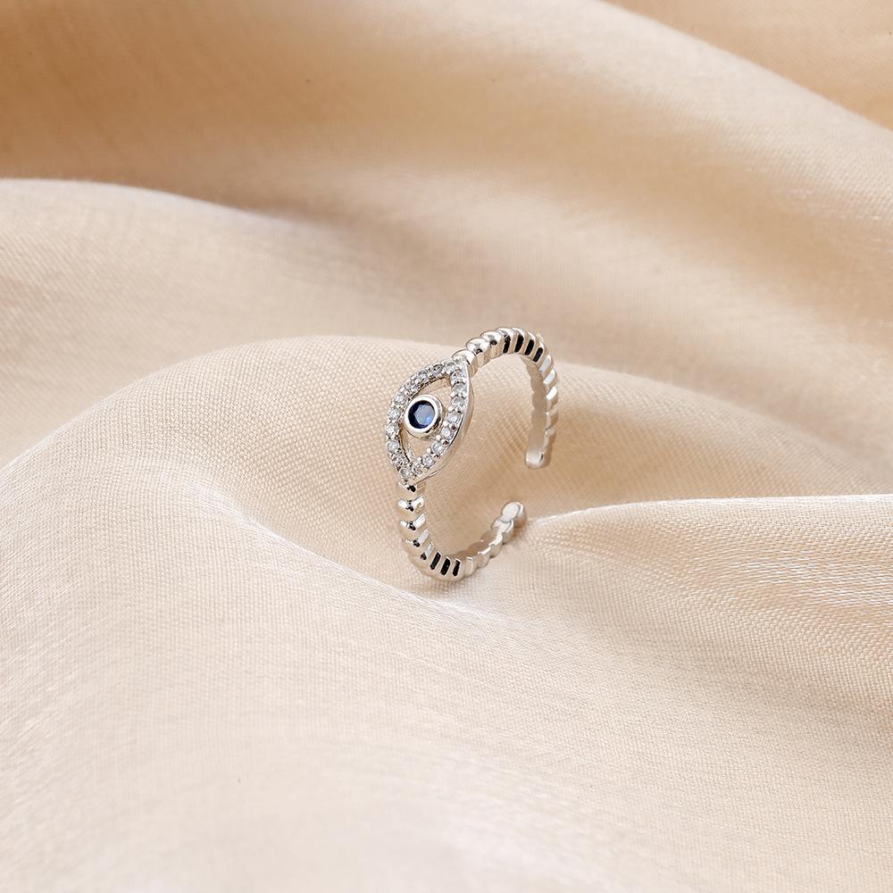 Simple and cold blue diamond eyes copper micro-inlaid open ring ladies beautiful and fresh retro rings for ladies