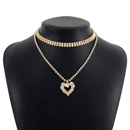N1885 Fashion Sweet Claw Chain Rhinestone Clavicle Necklace Cool Love Love Hong Kong Retro Stacked Necklace
