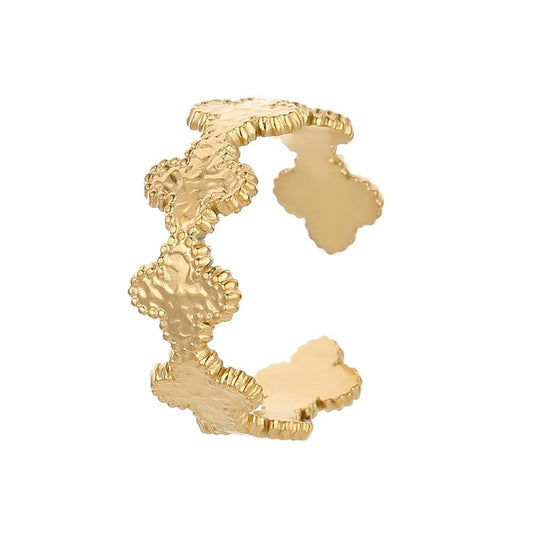 Personalized fashion stainless steel retro flower opening ring ins trend titanium steel hip-hop simple ring