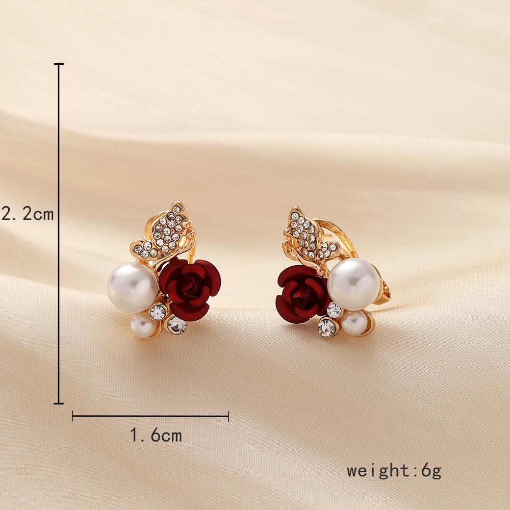 French Temperament Palace Ladies Rose Pearl Earrings Popular Fashion Camellia Flower Ornaments