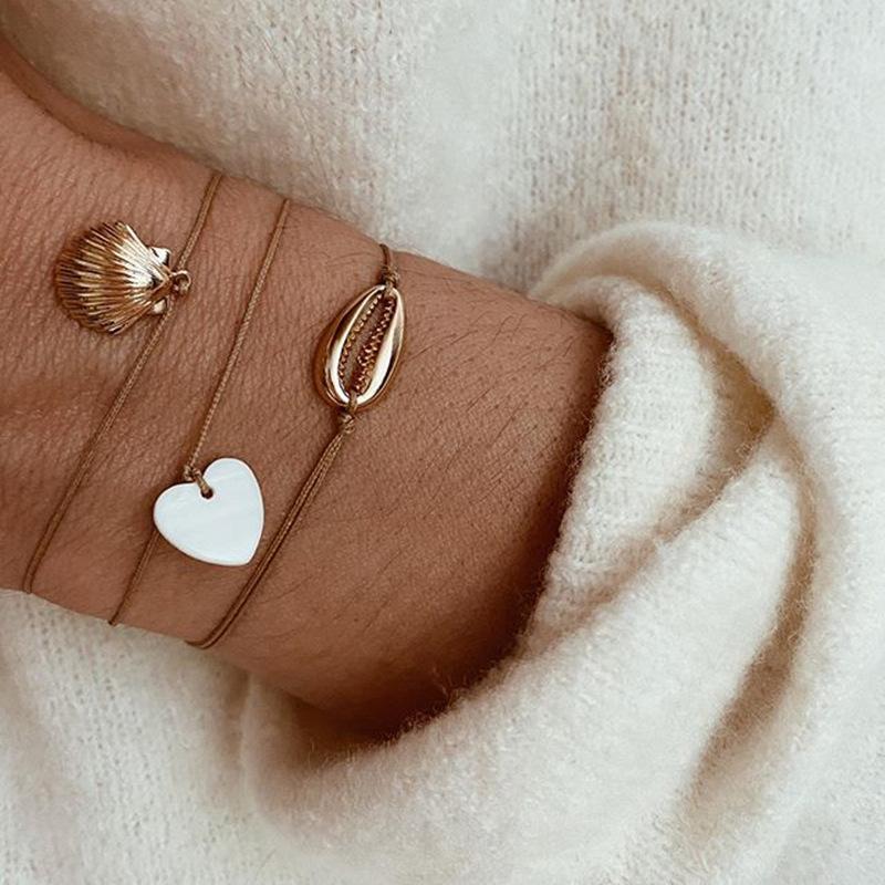 Creative Retro Simple Antique Beach Alloy Shell Bracelet Set Shell Piece Peach Heart Jewelry For Women