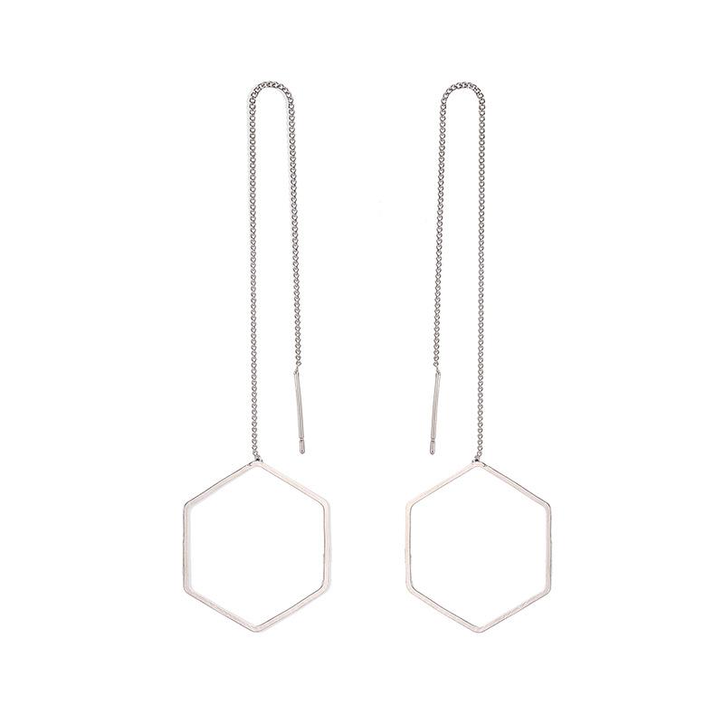 Creative Tassel Geometric Long Stud Earrings Female Fashion Simple Love Triangle Hexagonal Ear Wire