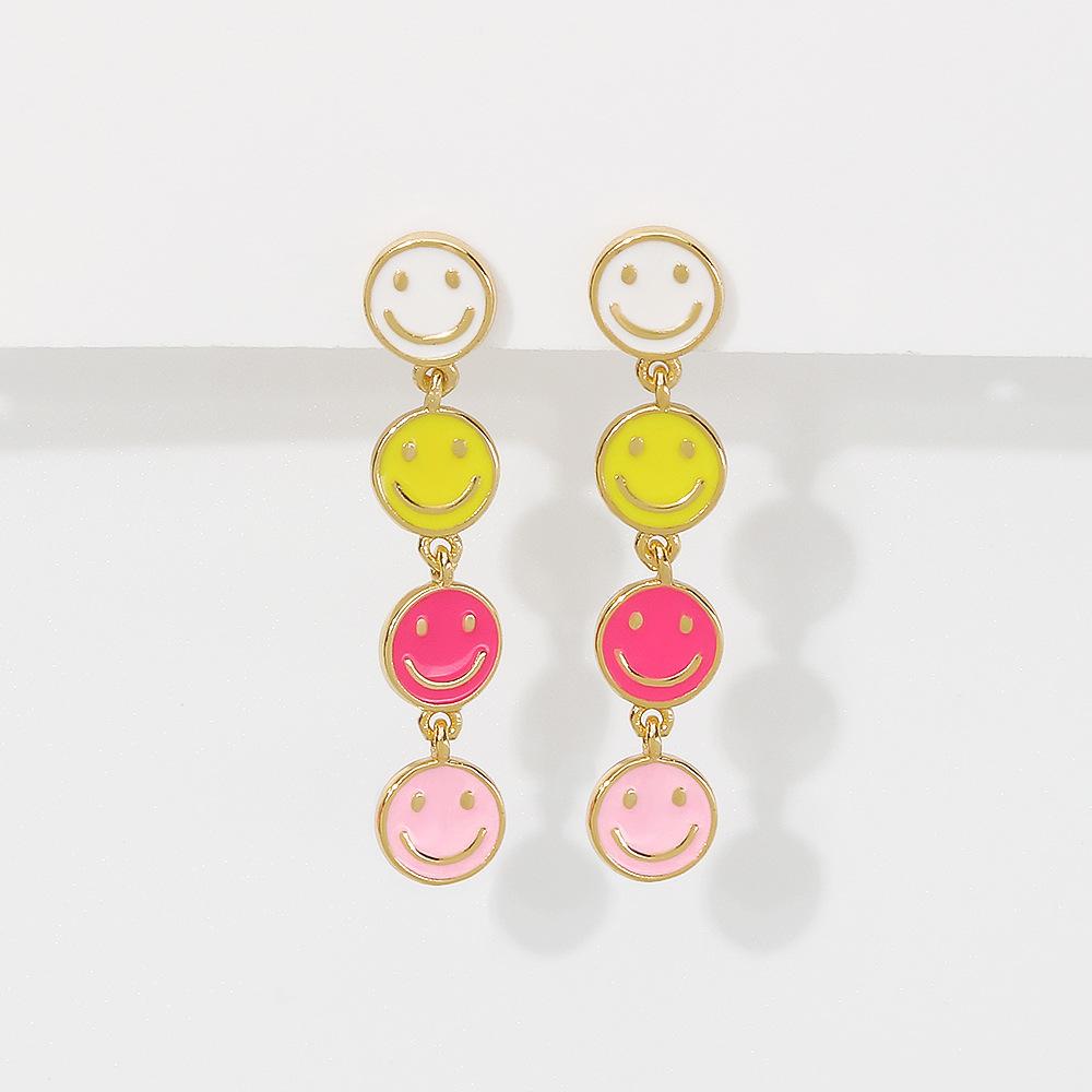 ZE81 Jewelry Simple and Lovely Contrasting Color Smiley Face Earrings Drip Oil Long Vitality Girl Earrings