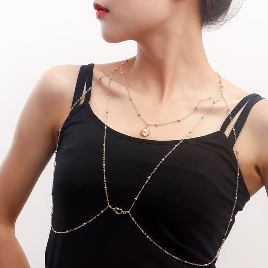 Jewelry cold and versatile body chain feminine ball bead geometric tassel chain chest chain