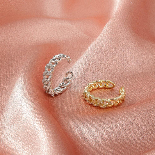 Zircon Chain Ring Fashion Simple Geometric Hollow Opening Adjustable Ring Jewelry Women