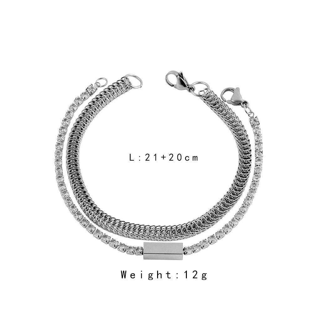 Punk Temperament Fashion Simple Personality Men's Stainless Steel Double Layer Full Diamond Chain Bracelet Jewelry