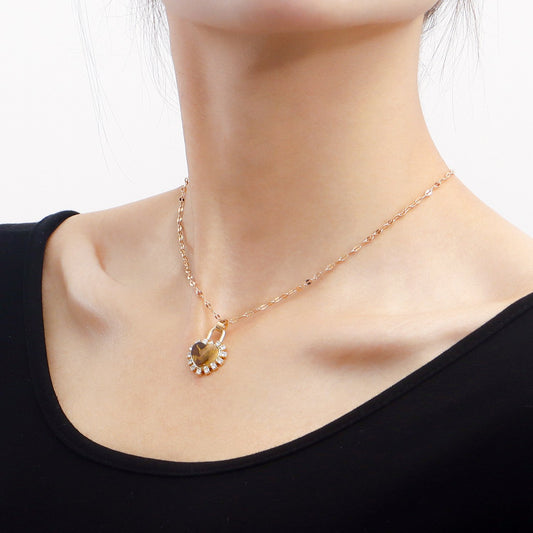 Jewelry simple single-layer micro-inlaid diamond heart pendant necklace female ins trend accessories