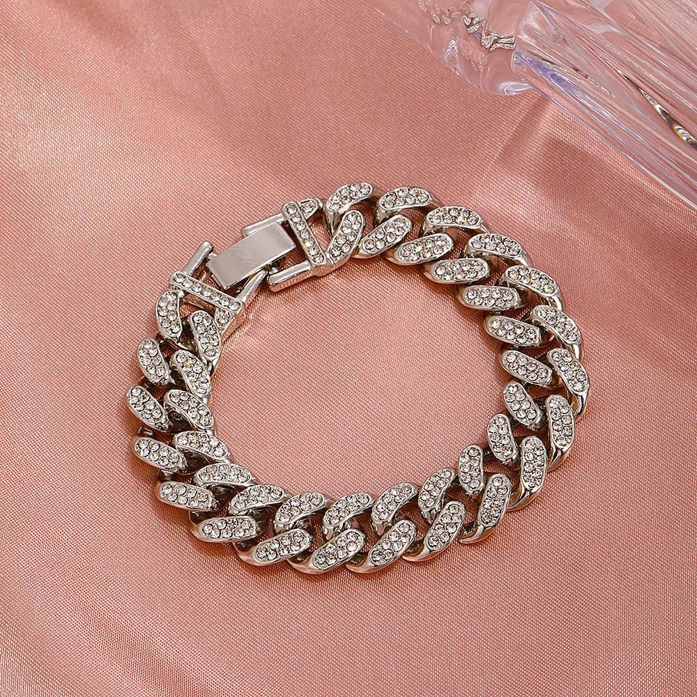 Diamond-studded Cuban bracelet ins punk thick chain bracelet hiphop bouncy jewelry unisex