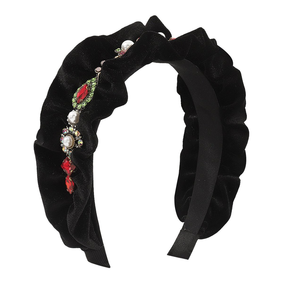 F528 retro velvet folds pearl rhinestone headband French court exaggerated geometric light luxury headband