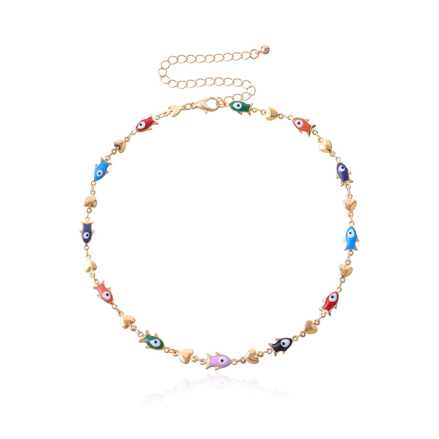 Jewelry Painted Drop Glaze Fishtail Peach Heart Necklace Women's Fashion Creative Small Fish Heart Necklace