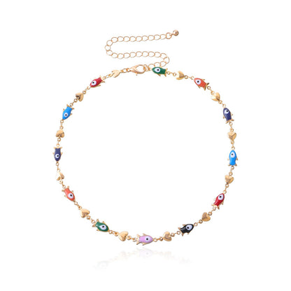 Jewelry Painted Drop Glaze Fishtail Peach Heart Necklace Women's Fashion Creative Small Fish Heart Necklace