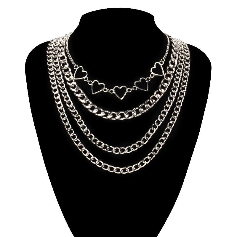 Jewelry Hip Hop Personality Geometric Set Necklace Simple Peach Heart Hollow Multilayer Chain Necklace Female